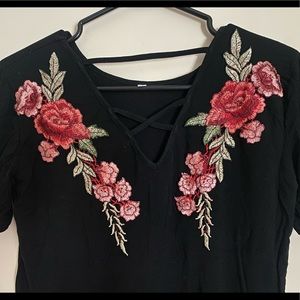 Shein black small floral top in good condition
